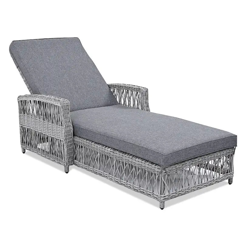 All Weather Rattan Pool Adjustable Wicker Lounge with Armrests & Soft Removable Cushions