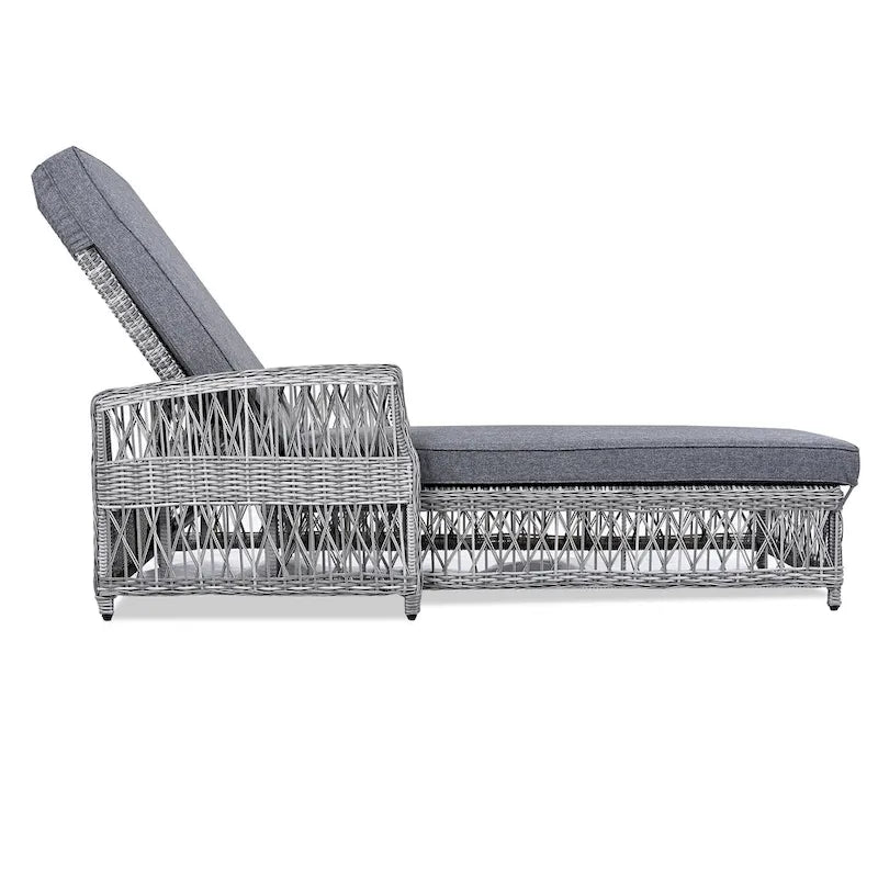 All Weather Rattan Pool Adjustable Wicker Lounge with Armrests & Soft Removable Cushions