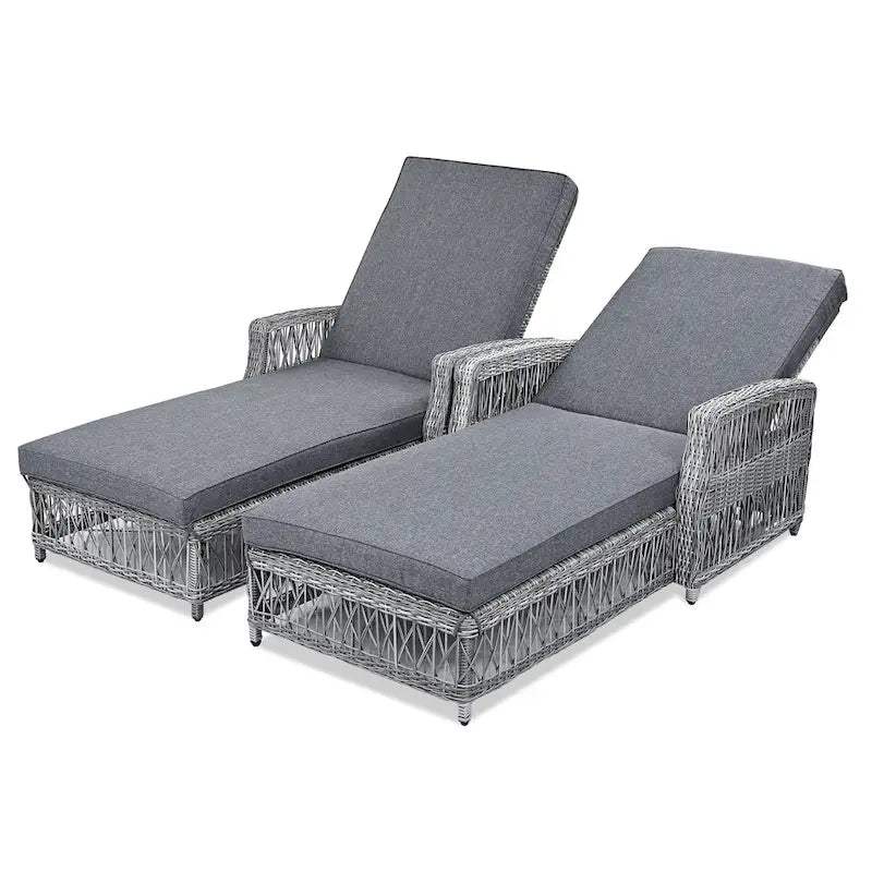 All Weather Rattan Pool Adjustable Wicker Lounge with Armrests & Soft Removable Cushions