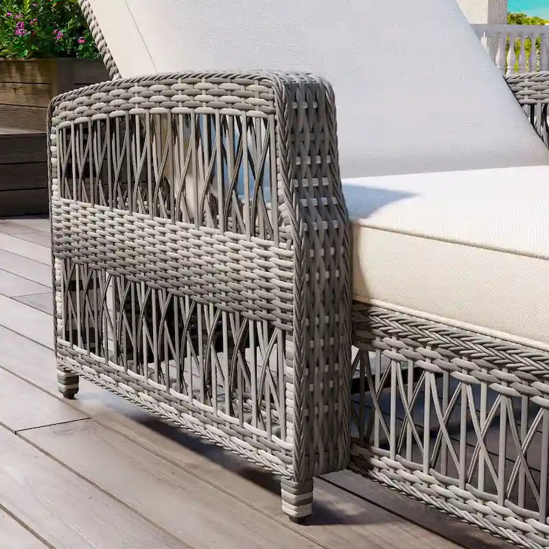 All Weather Rattan Pool Adjustable Wicker Lounge with Armrests & Soft Removable Cushions