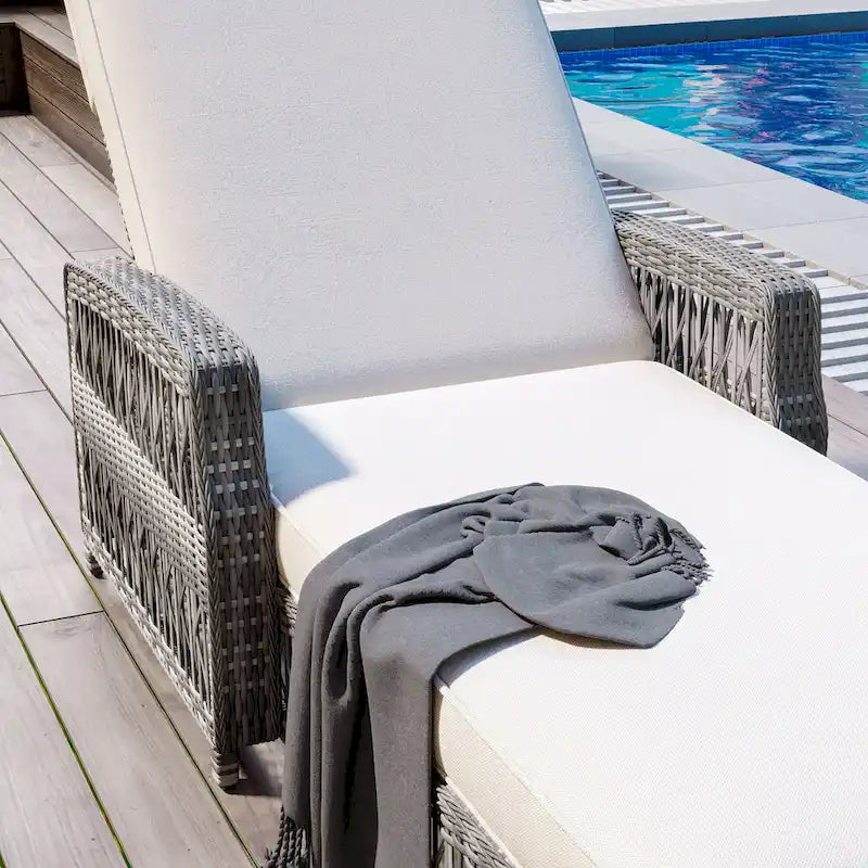 All Weather Rattan Pool Adjustable Wicker Lounge with Armrests & Soft Removable Cushions