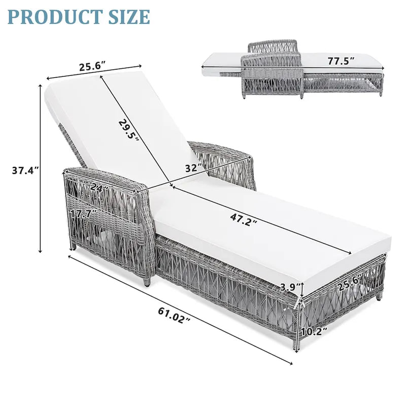 All Weather Rattan Pool Adjustable Wicker Lounge with Armrests & Soft Removable Cushions