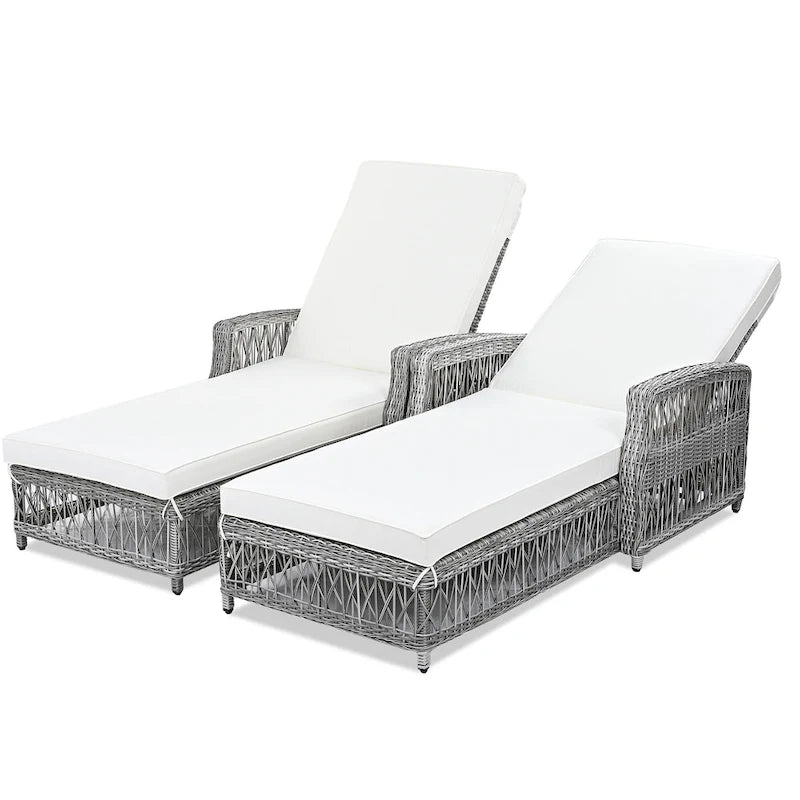 All Weather Rattan Pool Adjustable Wicker Lounge with Armrests & Soft Removable Cushions