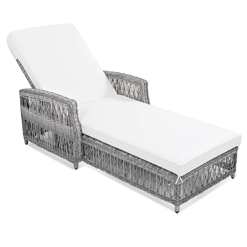 All Weather Rattan Pool Adjustable Wicker Lounge with Armrests & Soft Removable Cushions