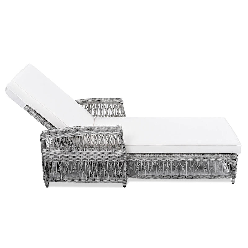 All Weather Rattan Pool Adjustable Wicker Lounge with Armrests & Soft Removable Cushions