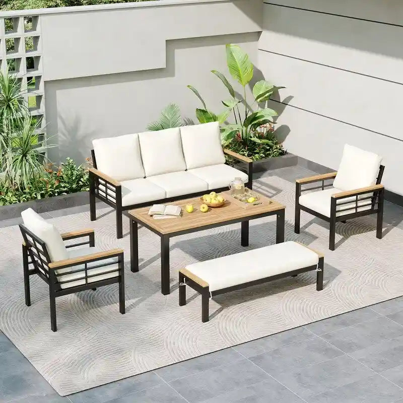 5-Piece Patio Furniture Set - Outdoor Conversation Group with 3-Seat Sofa & Cushions, Perfect for Backyard, Poolside or Garden