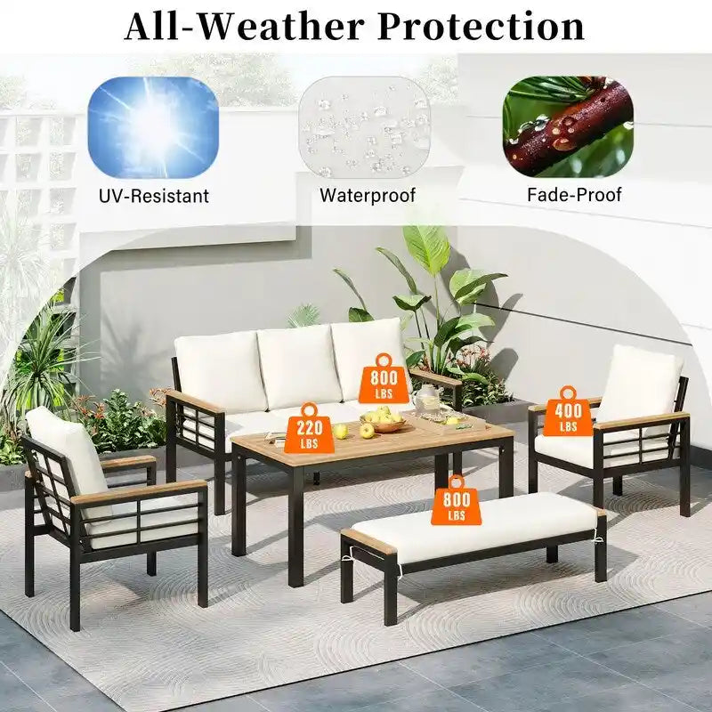 5-Piece Patio Furniture Set - Outdoor Conversation Group with 3-Seat Sofa & Cushions, Perfect for Backyard, Poolside or Garden