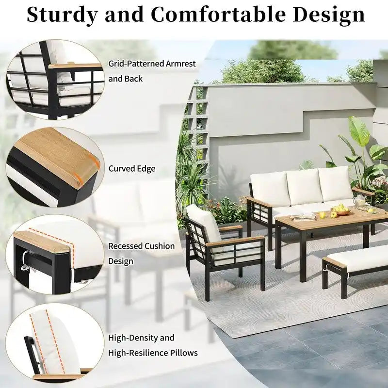 5-Piece Patio Furniture Set - Outdoor Conversation Group with 3-Seat Sofa & Cushions, Perfect for Backyard, Poolside or Garden