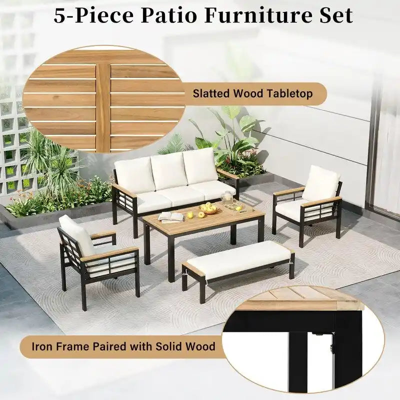 5-Piece Patio Furniture Set - Outdoor Conversation Group with 3-Seat Sofa & Cushions, Perfect for Backyard, Poolside or Garden