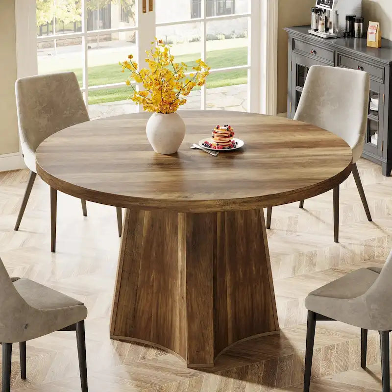 47" Round Dining Table for 4-6 People - Brown Farmhouse Style