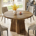 47" Round Dining Table for 4-6 People - Brown Farmhouse Style