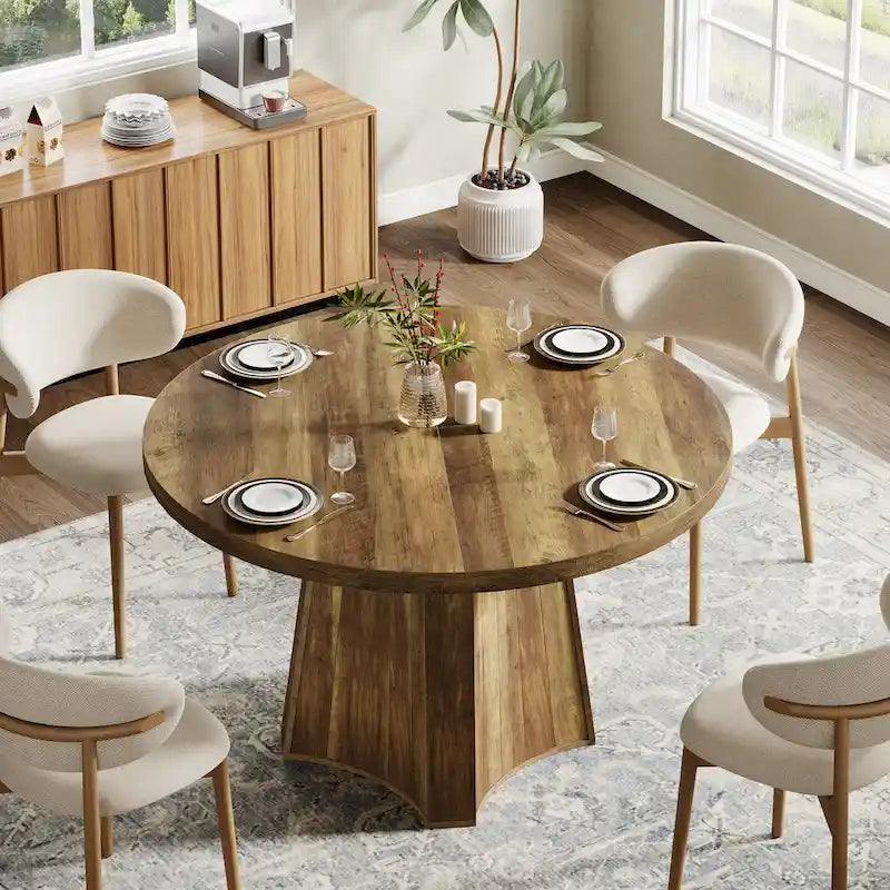 47" Round Dining Table for 4-6 People - Brown Farmhouse Style