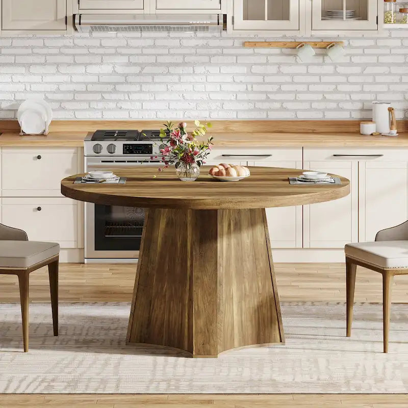 47" Round Dining Table for 4-6 People - Brown Farmhouse Style