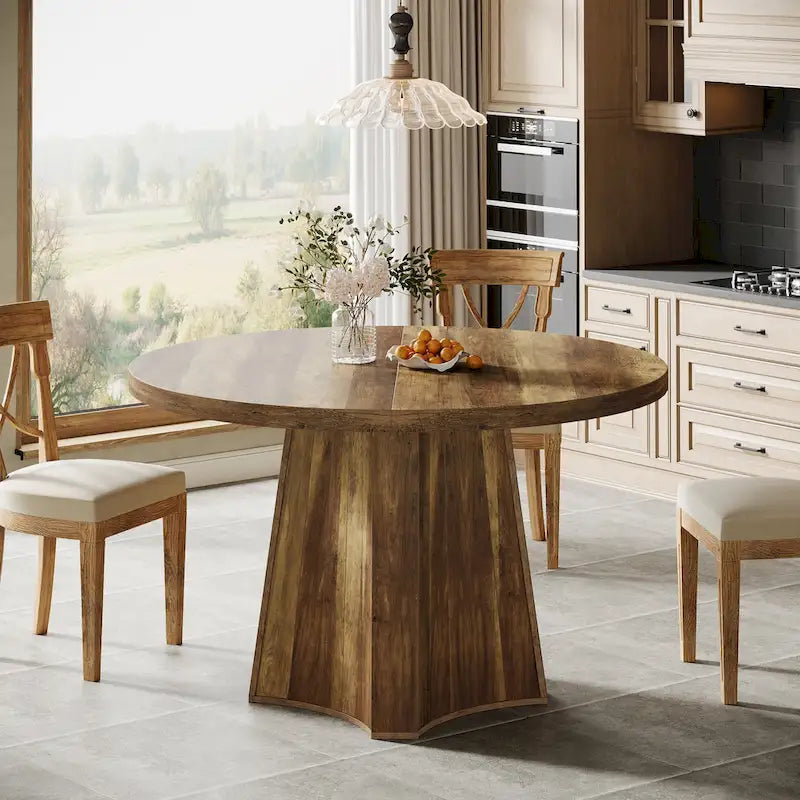 47" Round Dining Table for 4-6 People - Brown Farmhouse Style