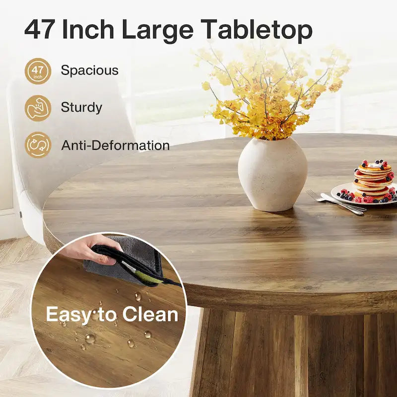 47" Round Dining Table for 4-6 People - Brown Farmhouse Style