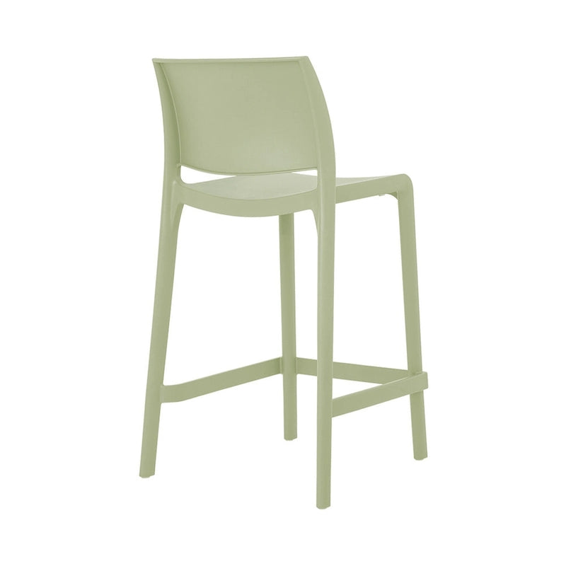 HomeRoots Set of Four 26  Green Heavy Duty Plastic Low Back Outdoor Counter Height Bar Chairs