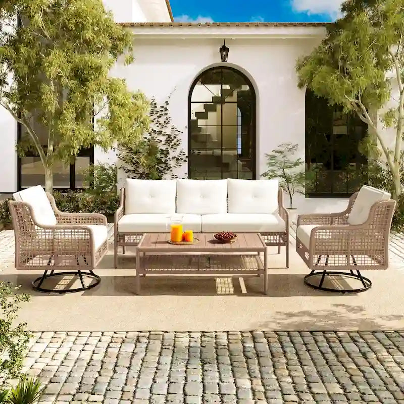 4 Pieces Patio Furniture Set with Swivel Chairs