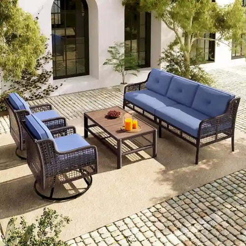 4 Pieces Patio Furniture Set with Swivel Chairs