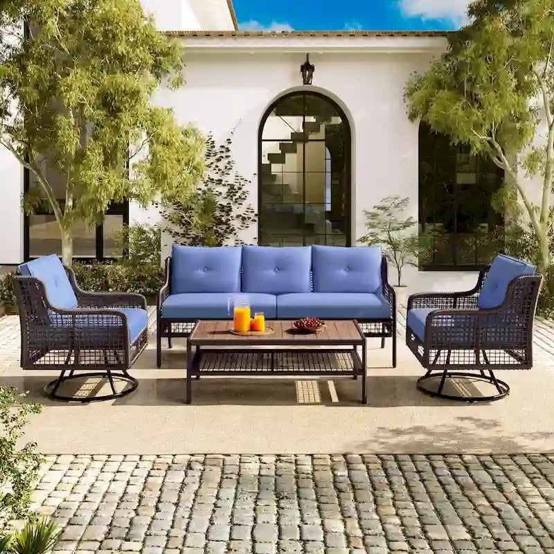 4 Pieces Patio Furniture Set with Swivel Chairs