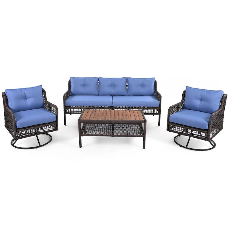 4 Pieces Patio Furniture Set with Swivel Chairs