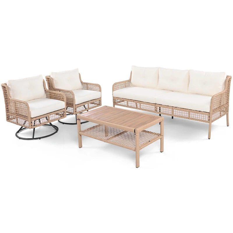 4 Pieces Patio Furniture Set with Swivel Chairs