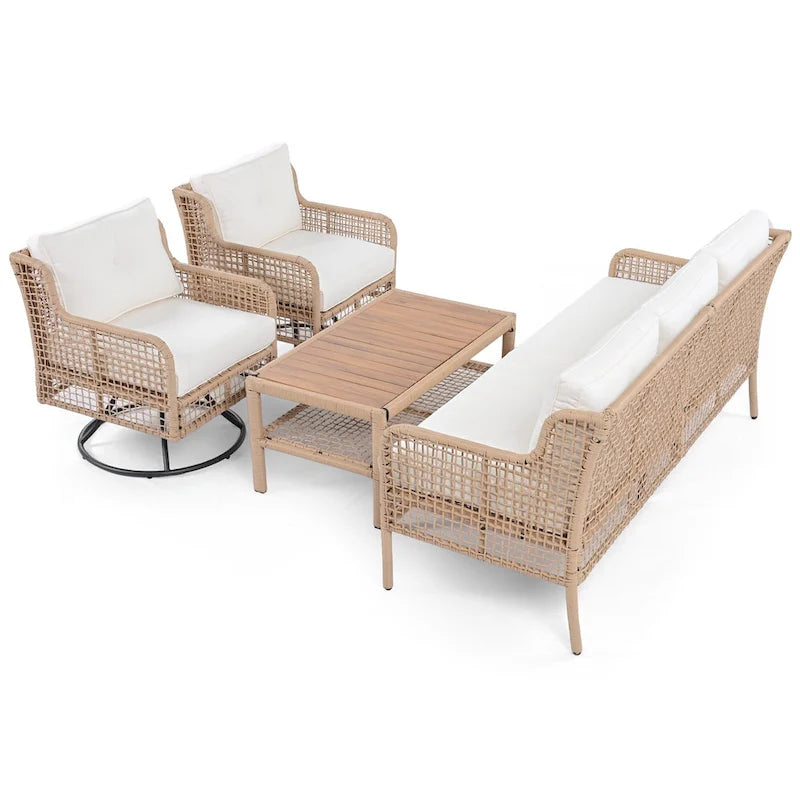 4 Pieces Patio Furniture Set with Swivel Chairs