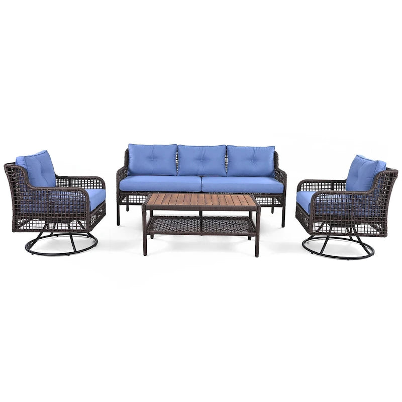 4 Pieces Patio Furniture Set with Swivel Chairs