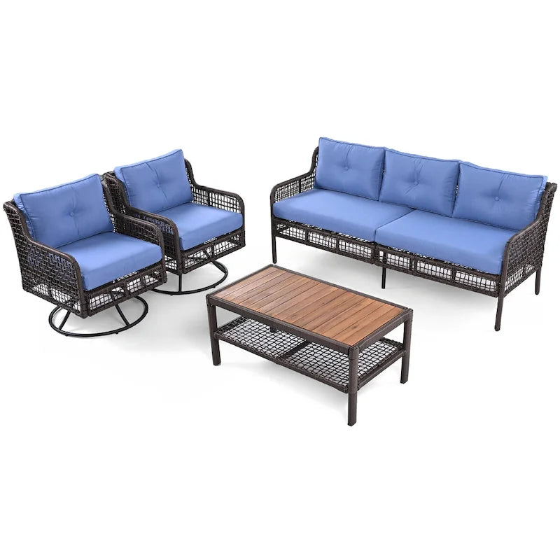 4 Pieces Patio Furniture Set with Swivel Chairs
