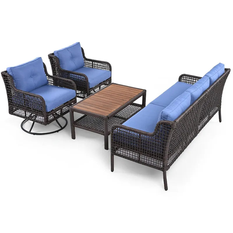 4 Pieces Patio Furniture Set with Swivel Chairs