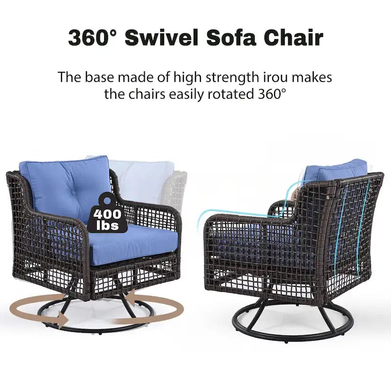 4 Pieces Patio Furniture Set with Swivel Chairs