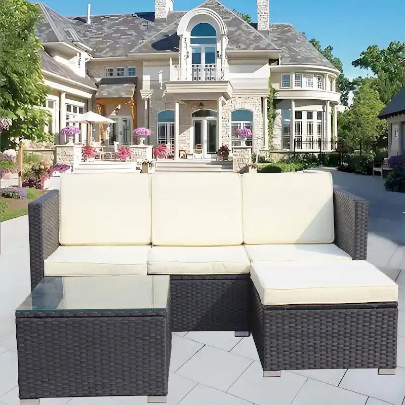 5-Piece PE Rattan Wicker Cushioned Sofa Sets