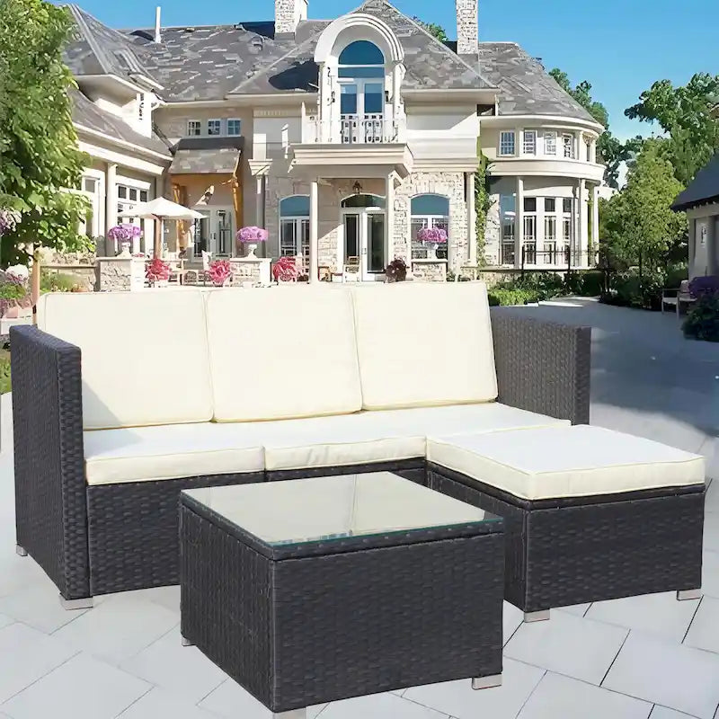 5-Piece PE Rattan Wicker Cushioned Sofa Sets