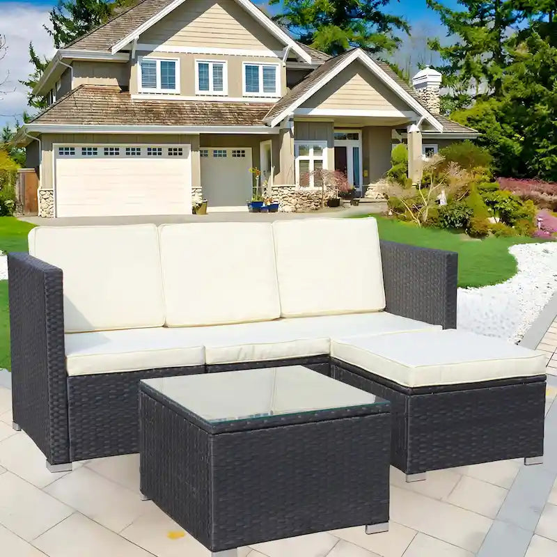 5-Piece PE Rattan Wicker Cushioned Sofa Sets