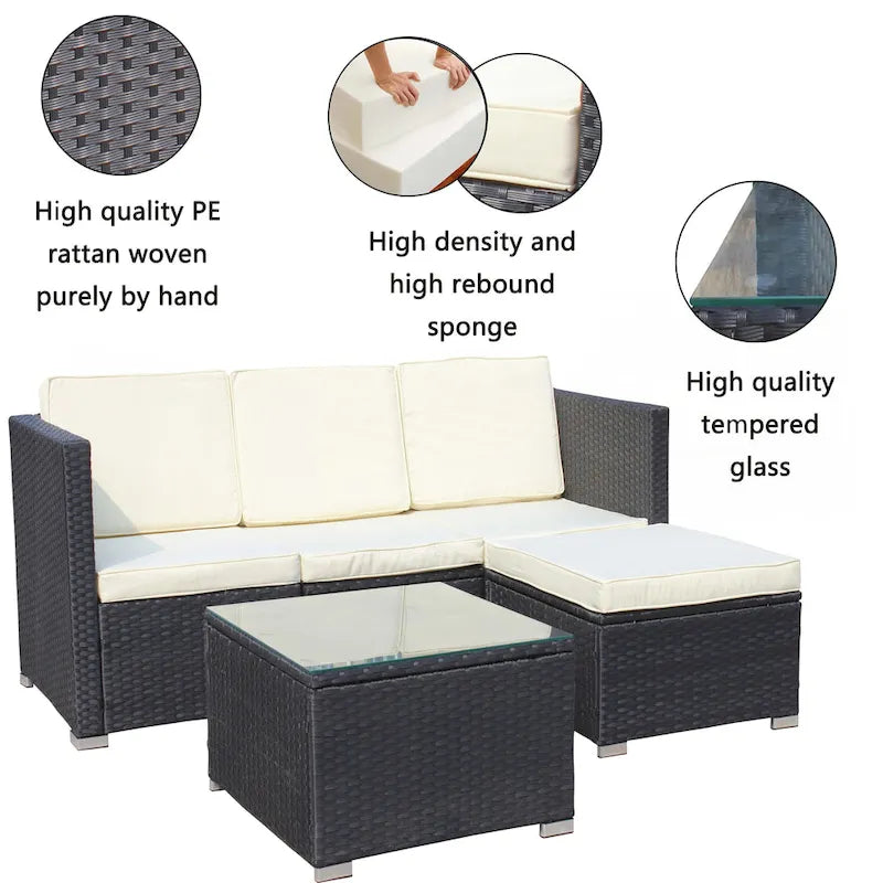5-Piece PE Rattan Wicker Cushioned Sofa Sets
