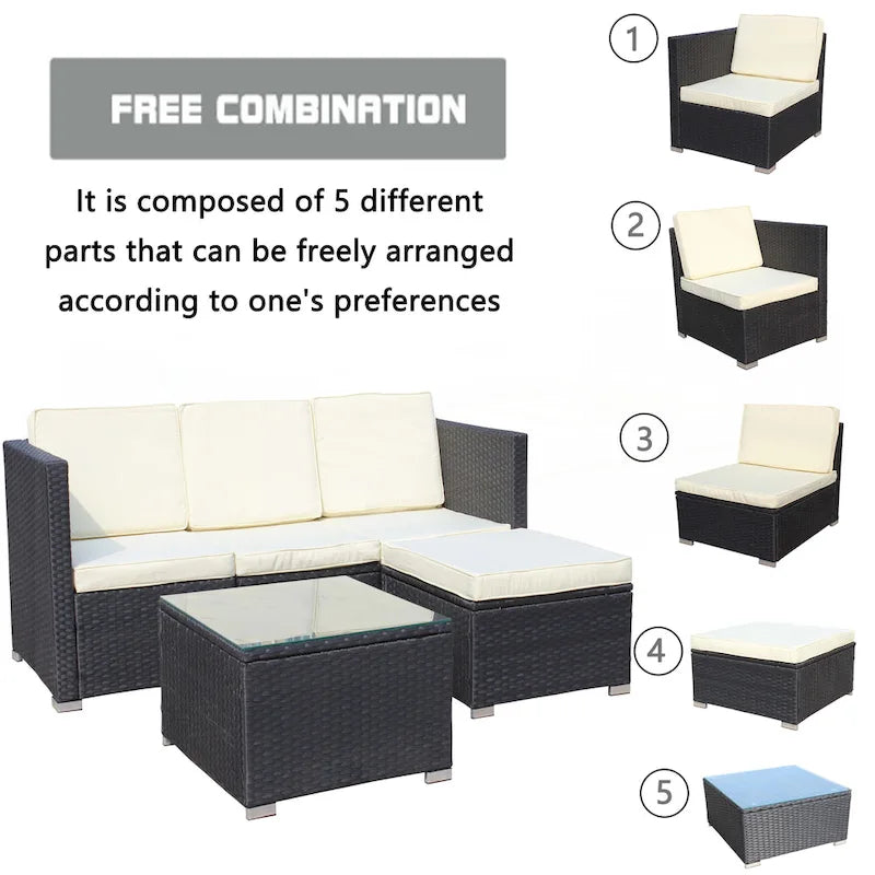 5-Piece PE Rattan Wicker Cushioned Sofa Sets