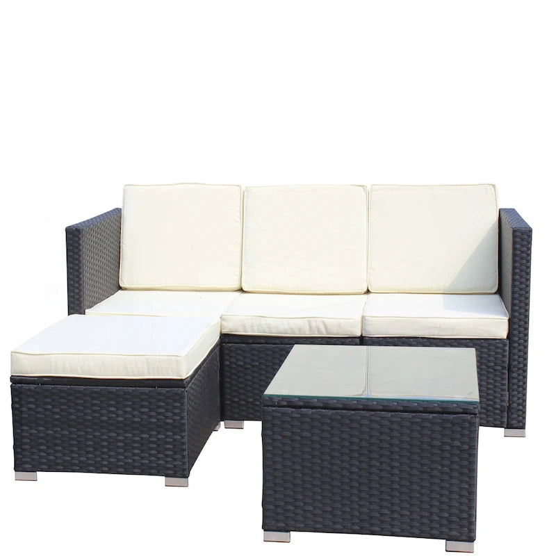 5-Piece PE Rattan Wicker Cushioned Sofa Sets