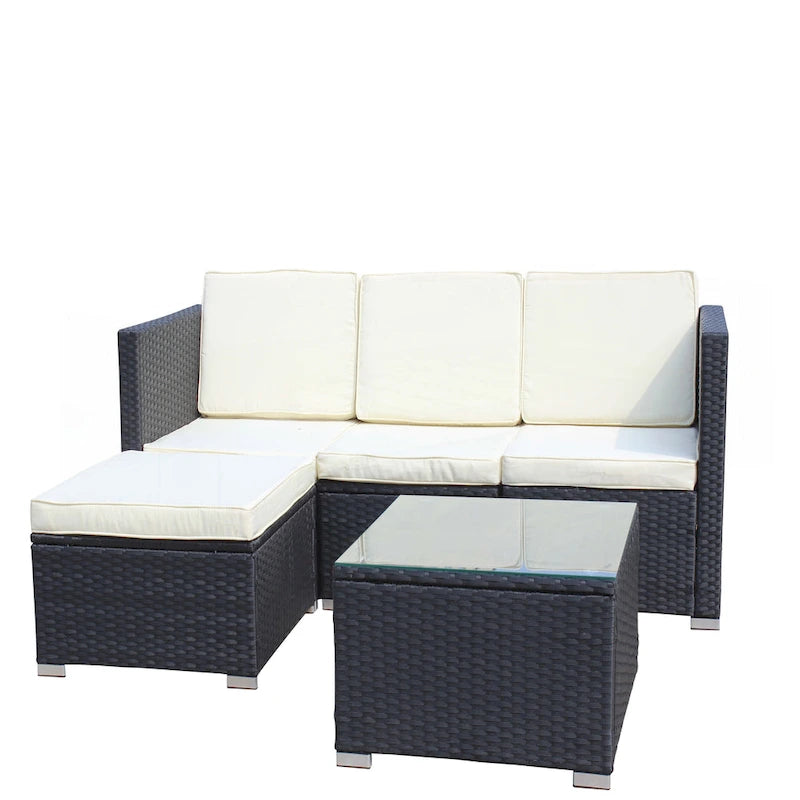 5-Piece PE Rattan Wicker Cushioned Sofa Sets
