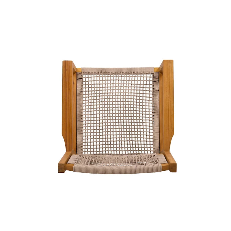 2pc Braided Dining Chair Set Light Brown Teak Acacia Wood and Rope Outdoor Patio Chairs 35in Tall 400lb Capacity