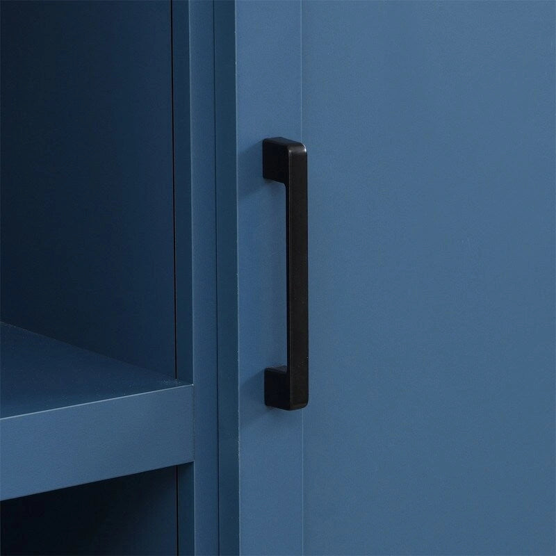 4-in-1 Hall Tree with Shoe Bench, Display Shelves and 6 Coat Hooks - Blue, White and Black