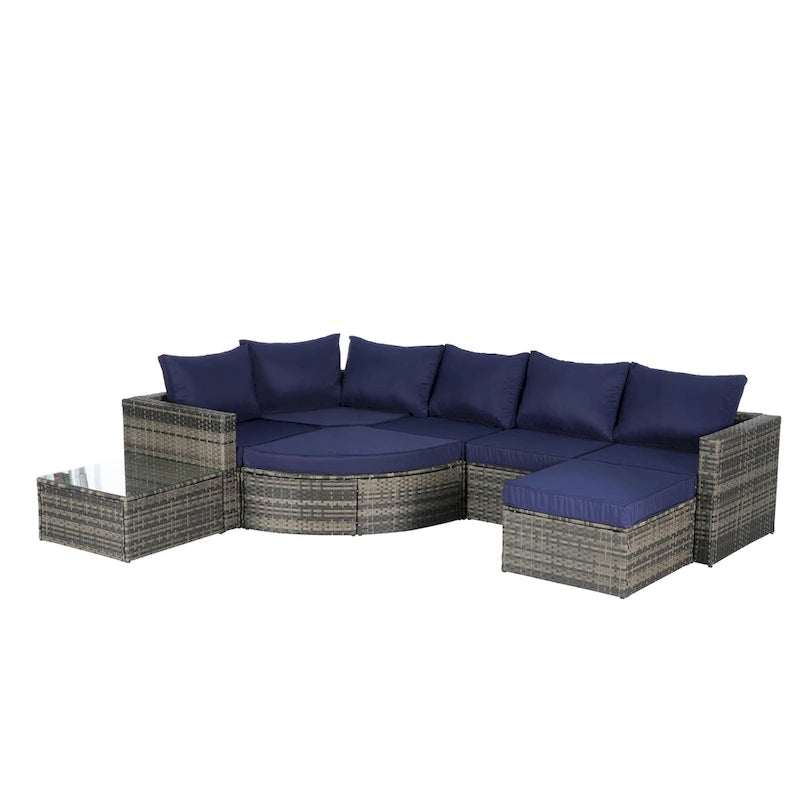 8 Piece Outdoor Patio Sofa Set, Sectional L- Shaped Patio Furniture Wicker Patio Conversation Set