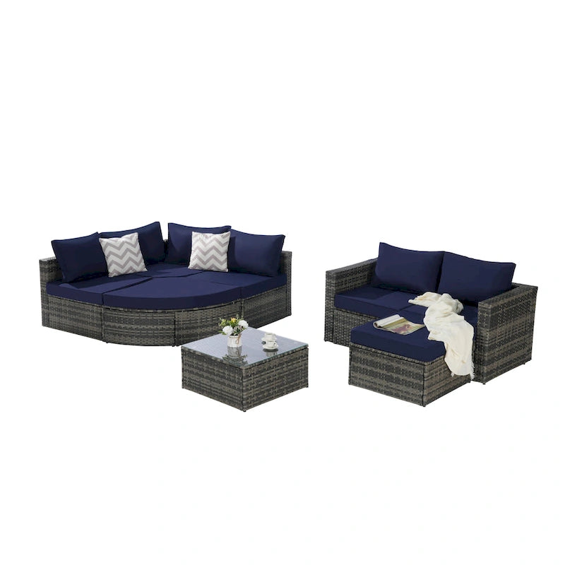 8 Piece Outdoor Patio Sofa Set, Sectional L- Shaped Patio Furniture Wicker Patio Conversation Set