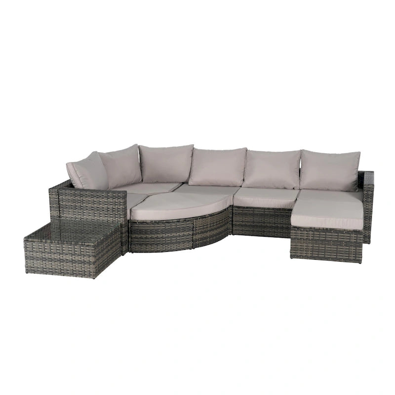 8 Piece Outdoor Patio Sofa Set, Sectional L- Shaped Patio Furniture Wicker Patio Conversation Set