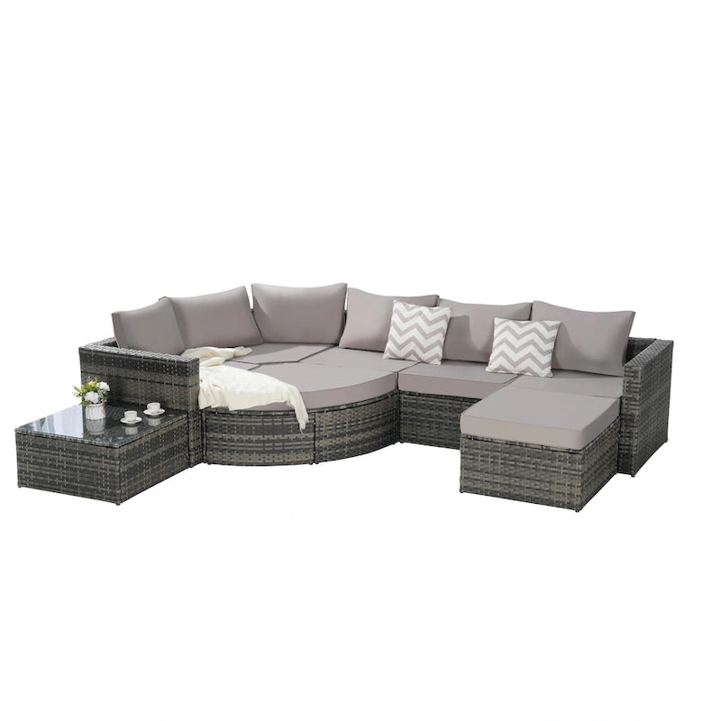 8 Piece Outdoor Patio Sofa Set, Sectional L- Shaped Patio Furniture Wicker Patio Conversation Set