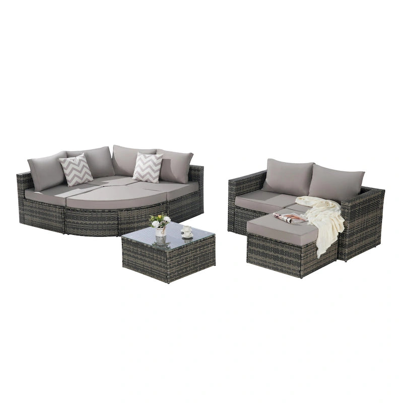 8 Piece Outdoor Patio Sofa Set, Sectional L- Shaped Patio Furniture Wicker Patio Conversation Set