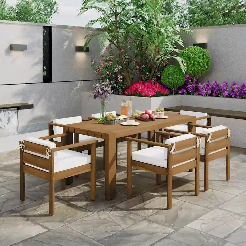 7-Piece Patio Dining Table Set for 6, Outdoor Furniture Sets with 72.8 Rectangle Table