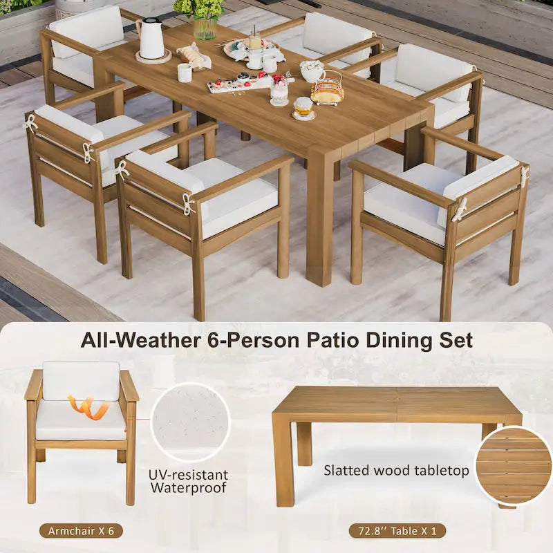 7-Piece Patio Dining Table Set for 6, Outdoor Furniture Sets with 72.8 Rectangle Table