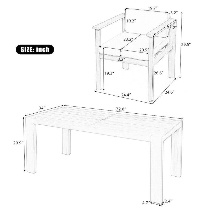 7-Piece Patio Dining Table Set for 6, Outdoor Furniture Sets with 72.8 Rectangle Table