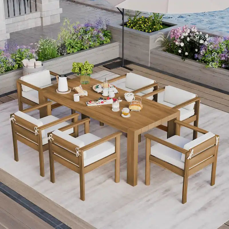 7-Piece Patio Dining Table Set for 6, Outdoor Furniture Sets with 72.8 Rectangle Table