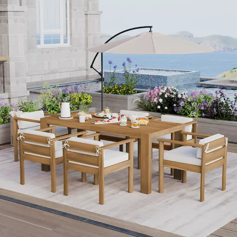 7-Piece Patio Dining Table Set for 6, Outdoor Furniture Sets with 72.8 Rectangle Table