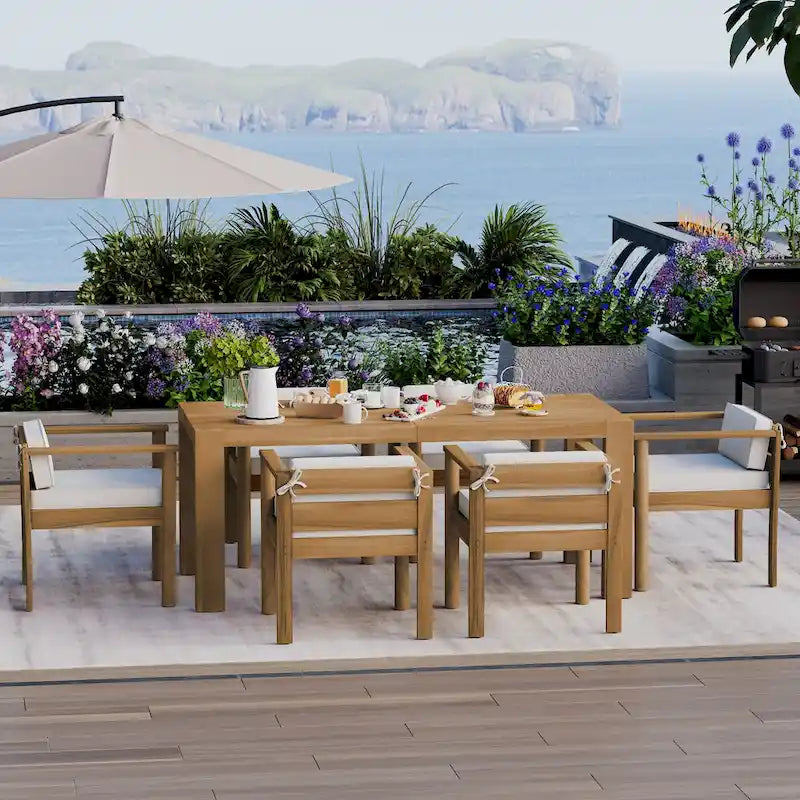 7-Piece Patio Dining Table Set for 6, Outdoor Furniture Sets with 72.8 Rectangle Table